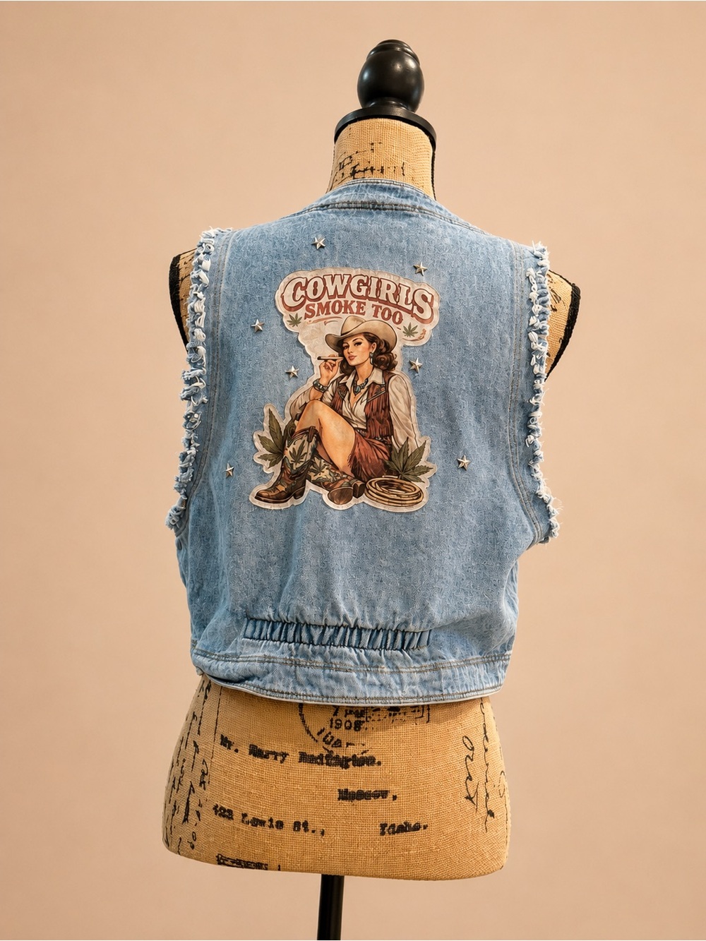 Cowgirls Smoke Too Denim Vest - Light Blue - Picture 3 of 6